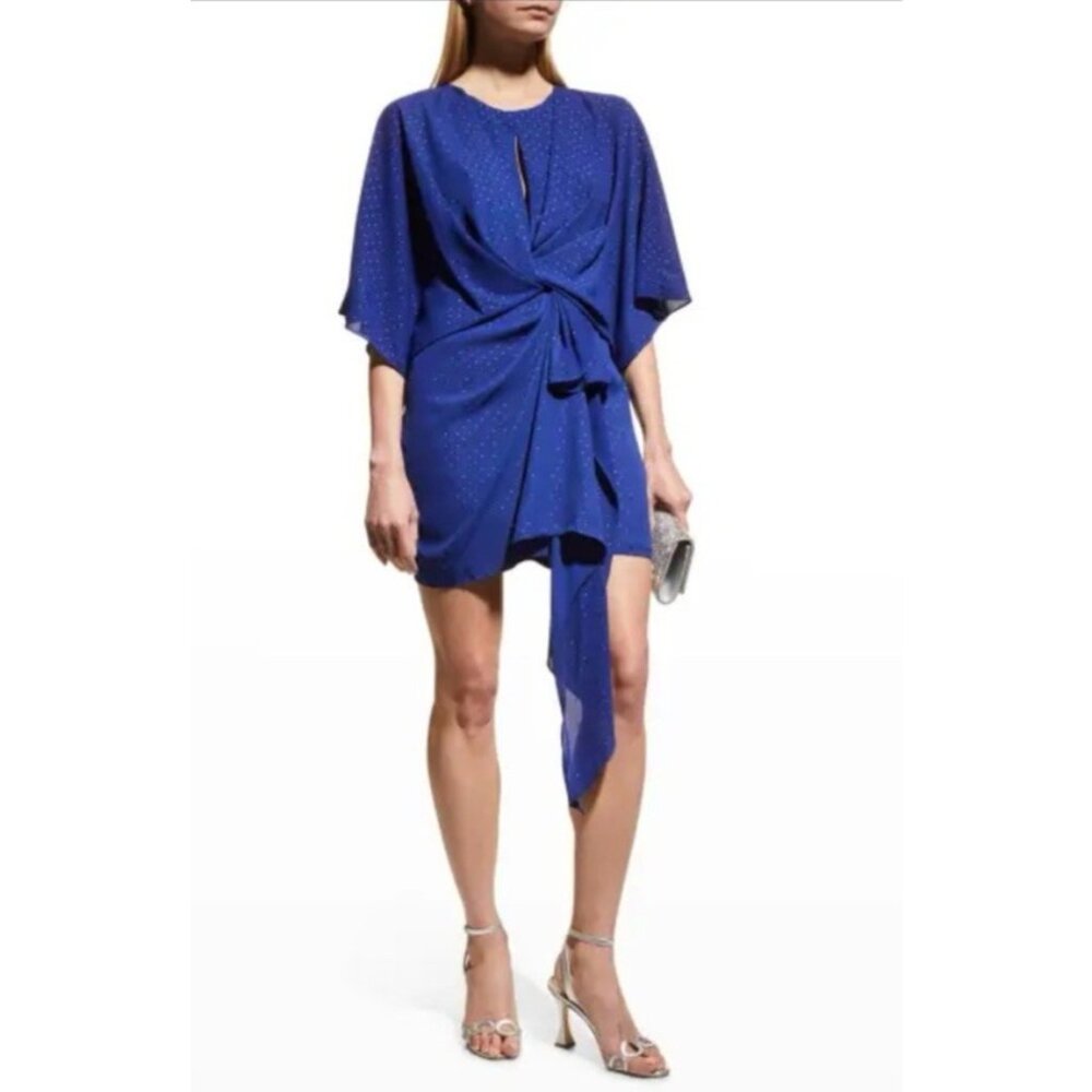 Aidan Mattox Blue SIlver Kimono Dress 4 Dolman Sleeves Draped Office Party NEW